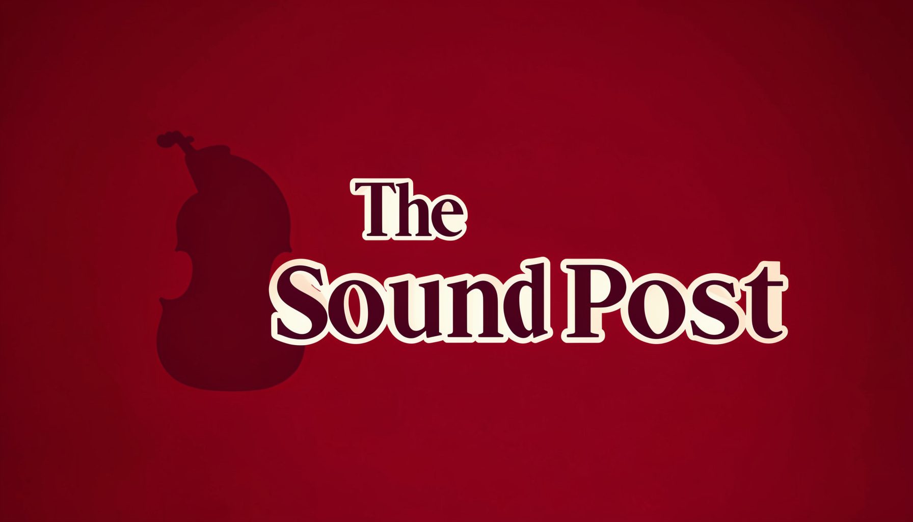 The Sound Post logo featuring a violin f-hole silhouette in dark maroon on a cream background