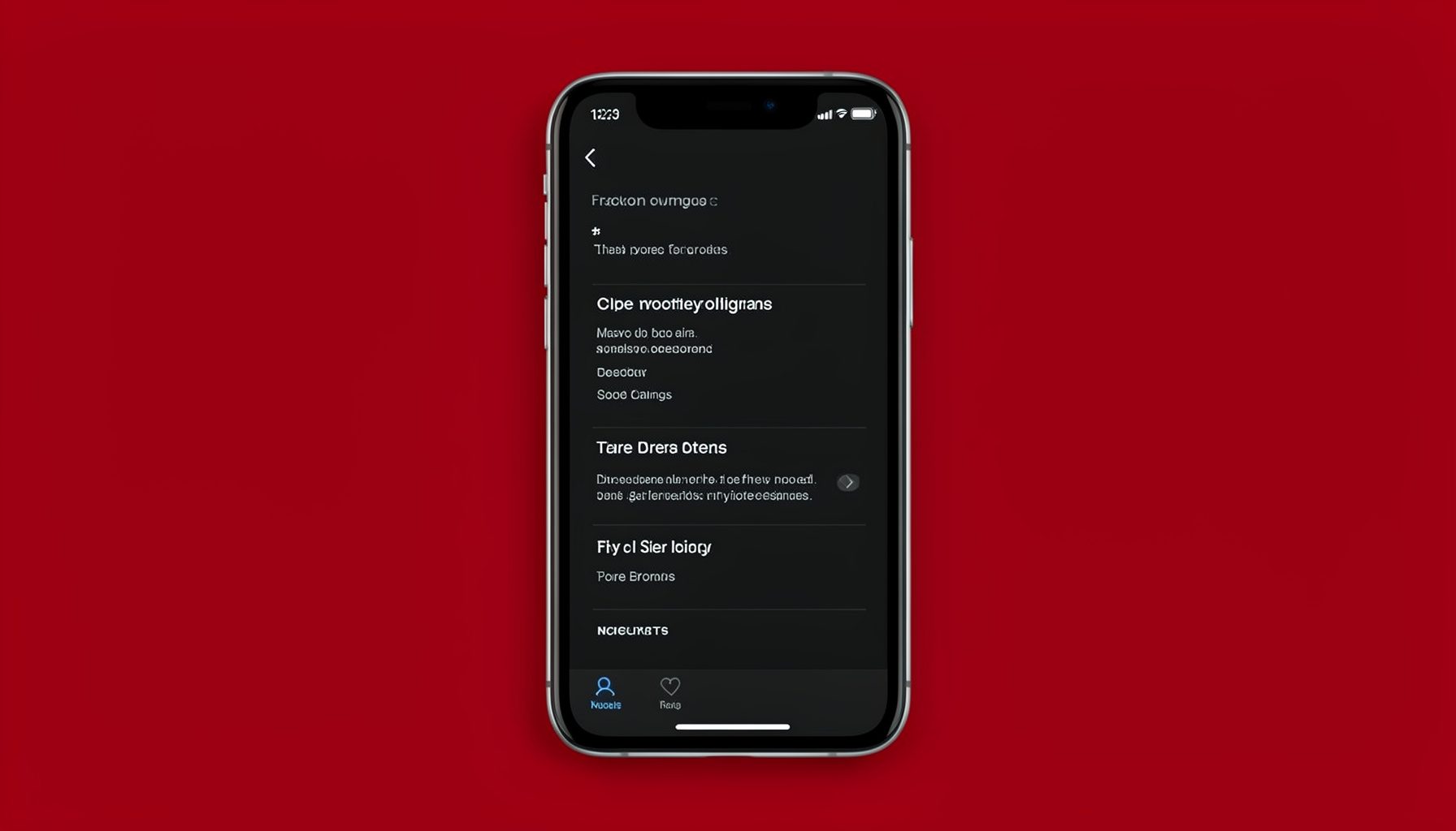 Flat document-style photograph of an iPhone screen displaying a symphony orchestra app interface with a dark background