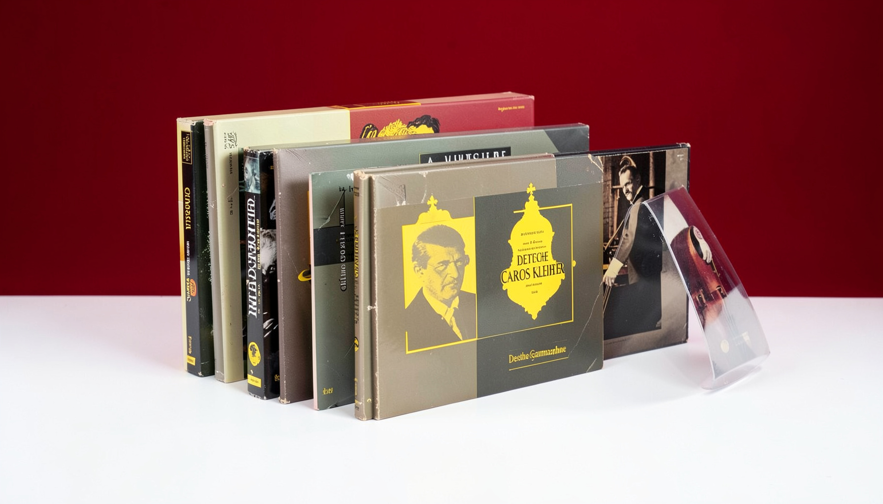 Crisp studio photograph of a CD box set on a white seamless backdrop, showing a collection of Carlos Kleiber recordings