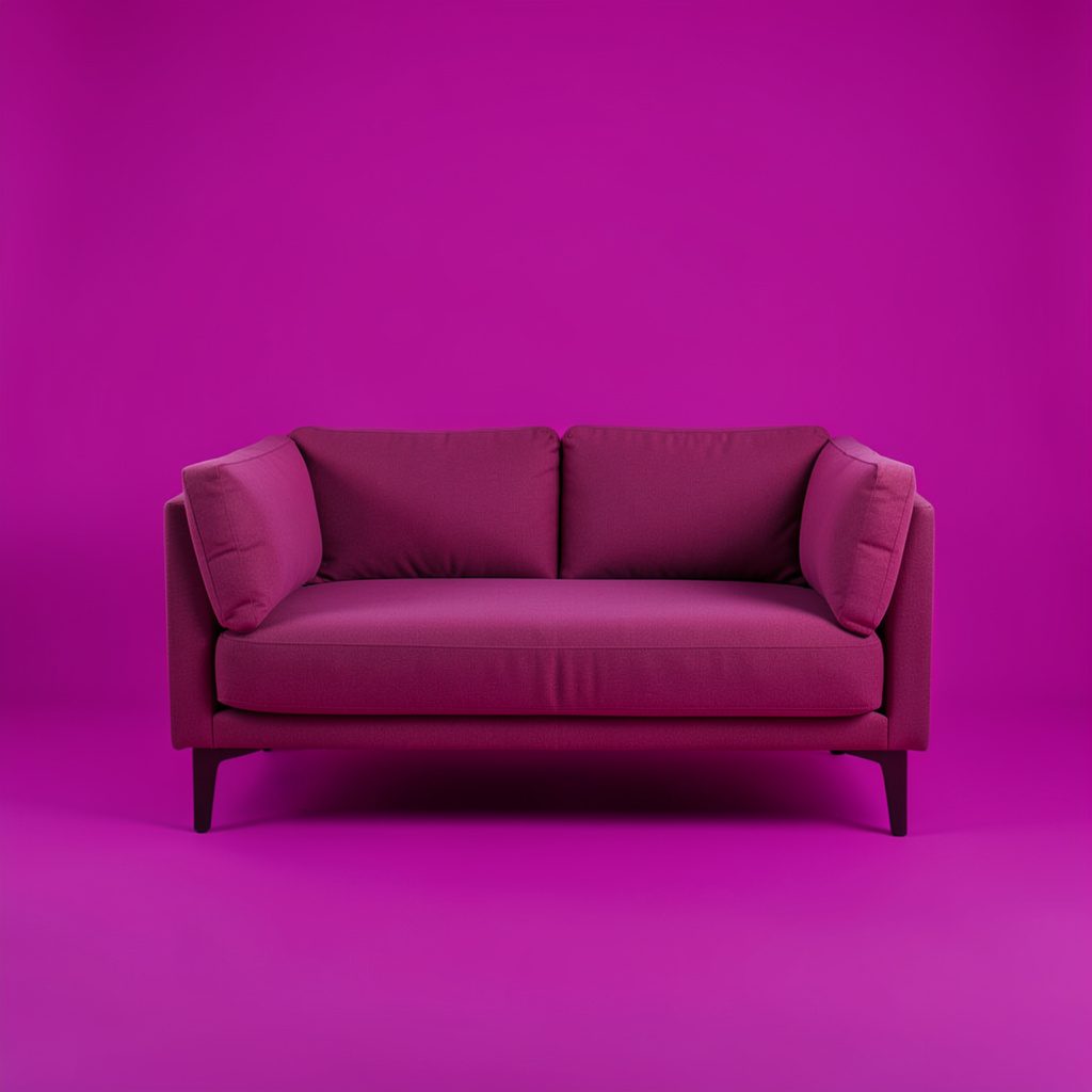 Comfortable sofa in a listening room with warm ambient light